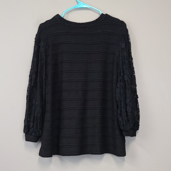 Anthropologie Eri + Ali Black Lace Sleeve top - Picture 6 of 9
